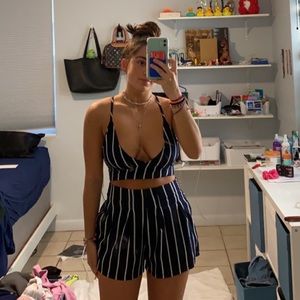 cute backless crop top and shorts set!